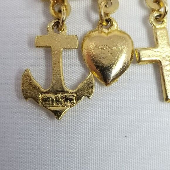 Vintage Anchor Heart Cross Charm Brooch, Gold Tone, Faith Hope Love, Religious - Picture 4 of 8